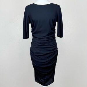 NWOT Dolce & Gabbana Black Stretch Silk Ruched Midi Dress 46 IT 10 US